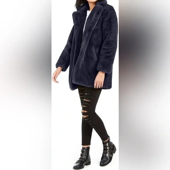 CHRISTIAN SIRIANO New York FAUX FUR Oversized Coat In A Deep Teal / Blue Tone - Picture 5 of 13